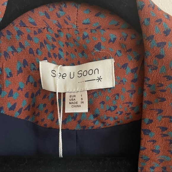 SEE U SOON Burgundy Abstract Polka Dot Open Cropped Blazer NWT - Picture 3 of 11